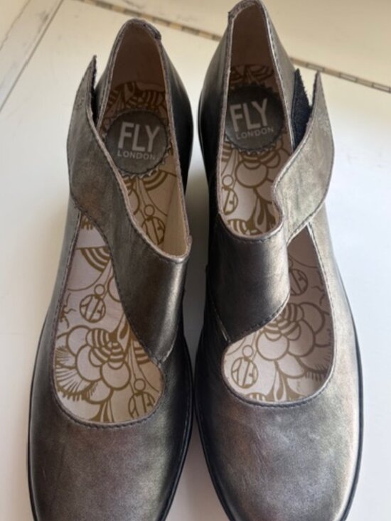 Fly London Silver Pewter Platform Shoes